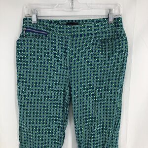 Rafaella Classic Green Blue Geometric Crop Summer Pants 4 (29x25)